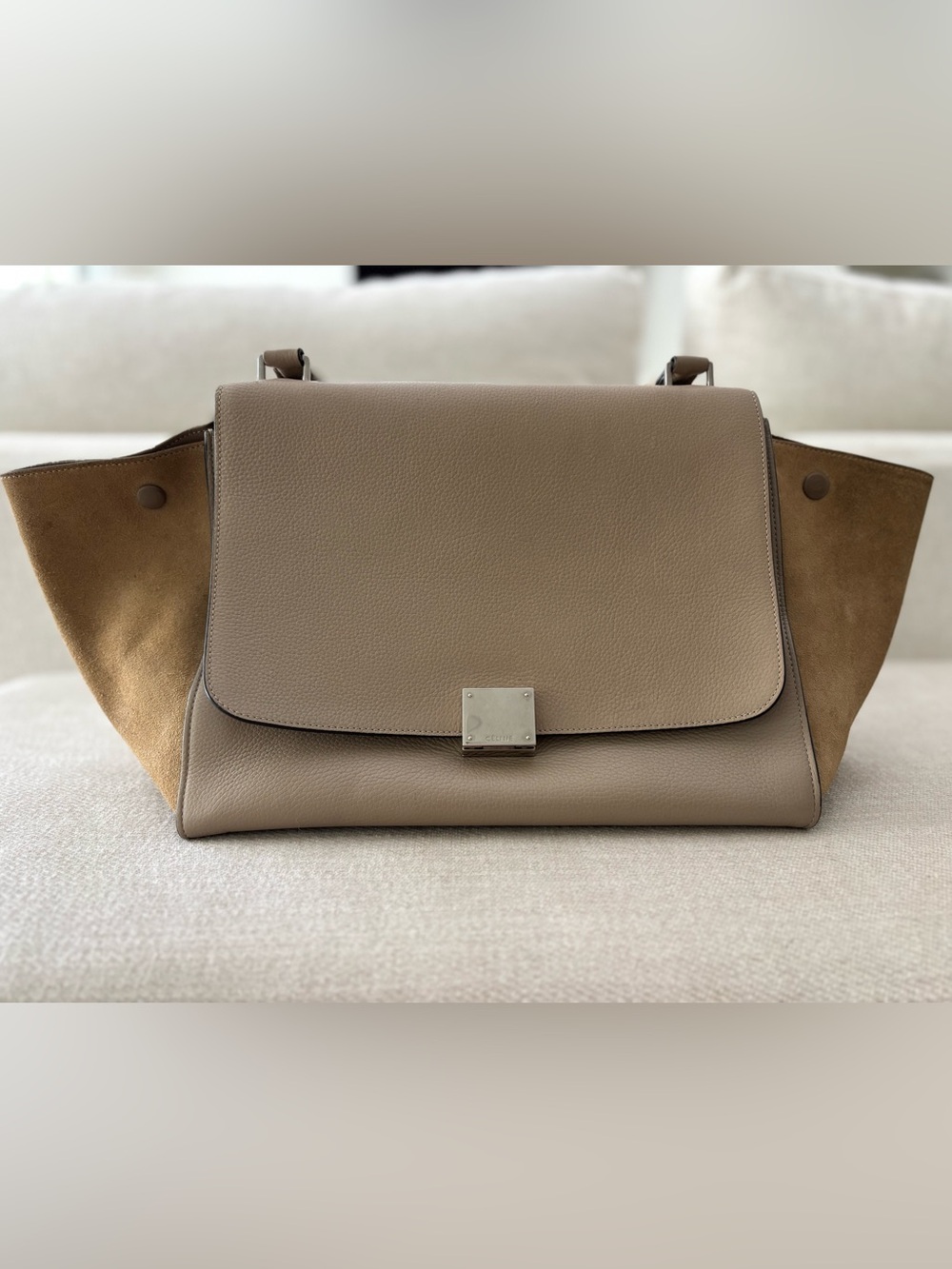 Celine medium Trapeze Leather & Suede Shoulder Bag in Dune
